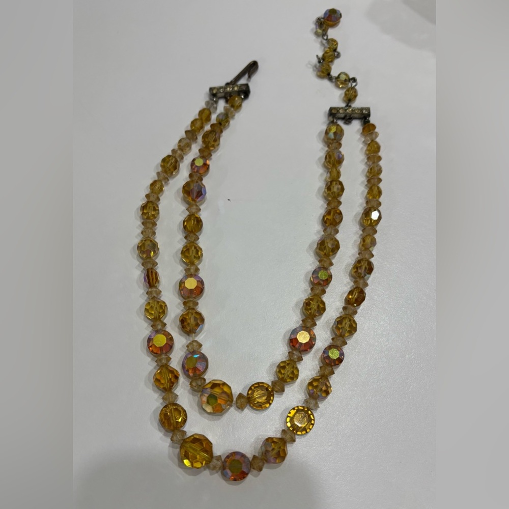 Vintage Golden Aurora Borealis Crystal Choker Necklace